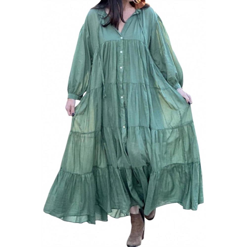 NEW PEARL AND CAVIAR daphne long sleeve maxi dress in khaki green
